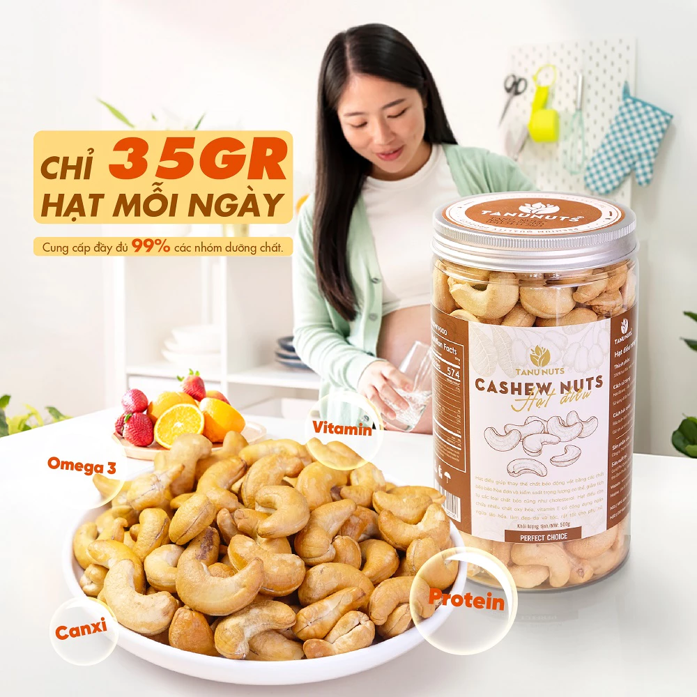 Nhân hạt điều tách vỏ rang muối TANU NUTS, hạt ngũ cốc dinh dưỡng